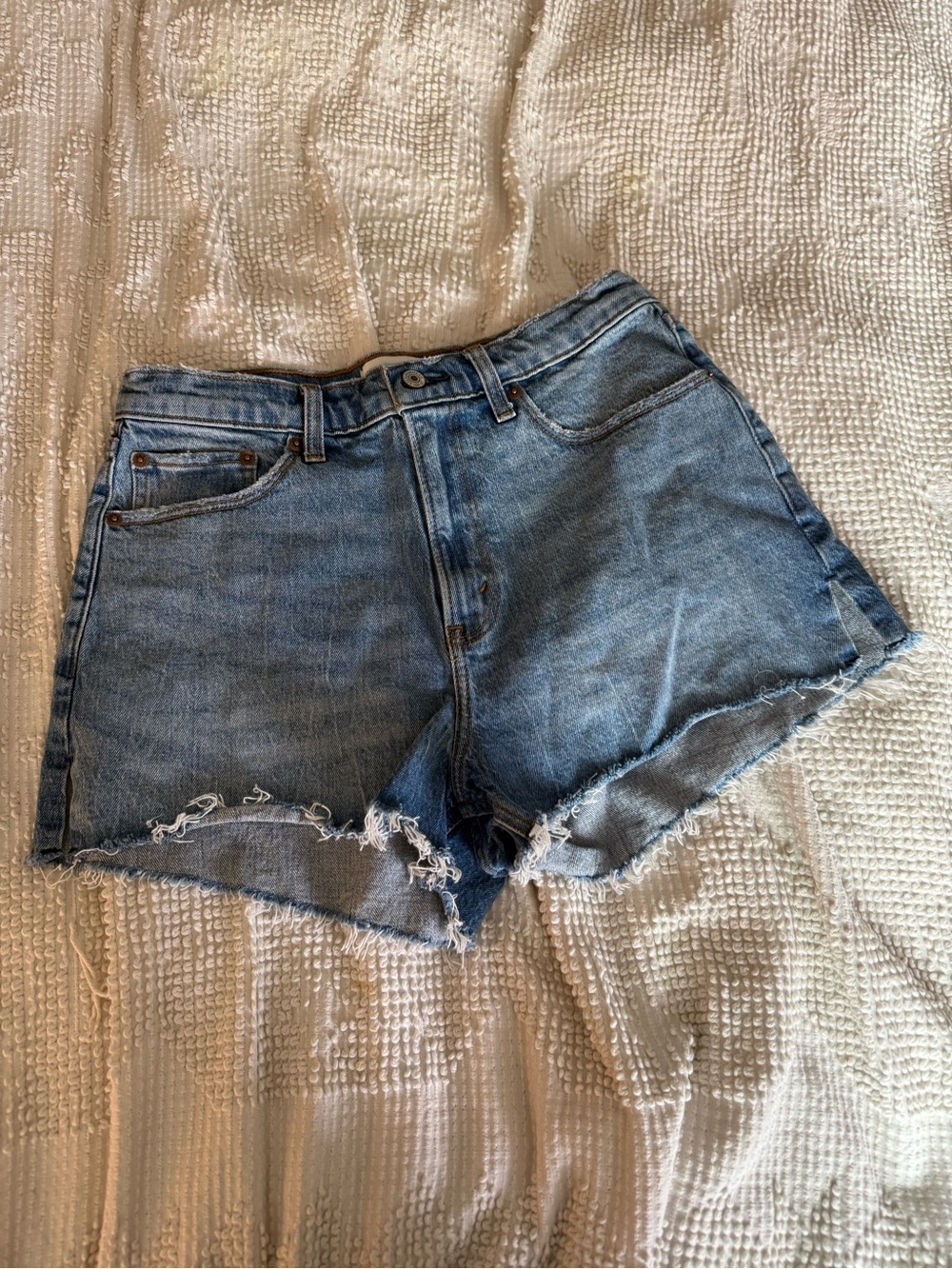 Abercrombie & Fitch Light Blue Distressed Denim Shorts